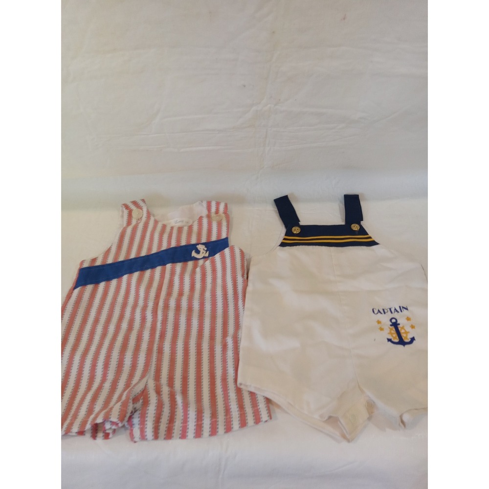 Vintage Thomas Petit Jouet Nautical Rompers Set 12M Red White Blue Sailor Anchor